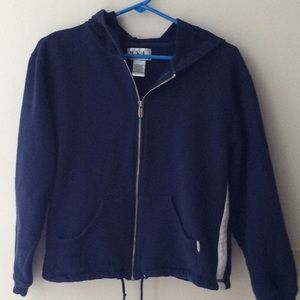 Women’s N.Y.L., med., blue hooded sweatshirt.